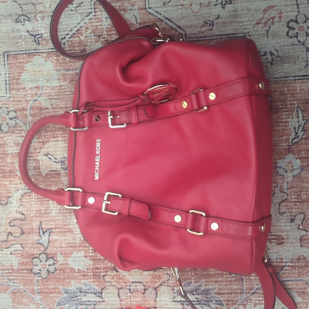 Michael Kors Bedford Red pebbled leather handbag